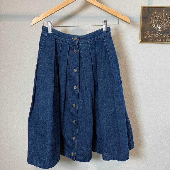 Women's West Bay Button Front Pleated Denim Blue Jean Midi Skirt Size 6 - Picture 1 of 9